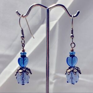 Blue & Silver Beaded Dangle Earrings